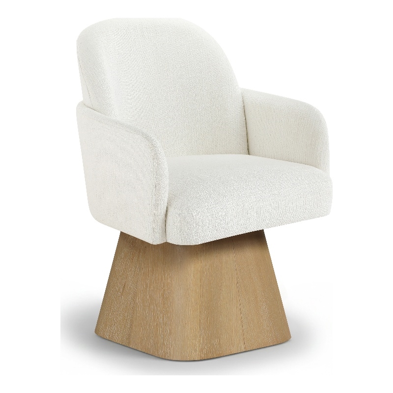 Meridian Furniture Marlowe Cream Linen Textured Fabric Swivel Dining Arm Chair