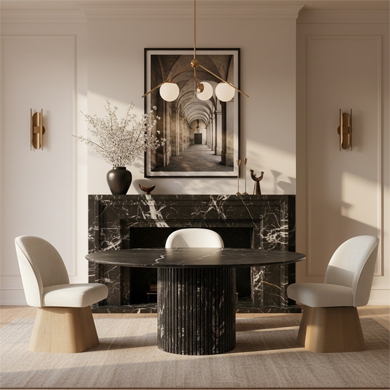 Meridian Furniture Marlowe Cream Linen Textured Fabric Swivel Dining Side Chair