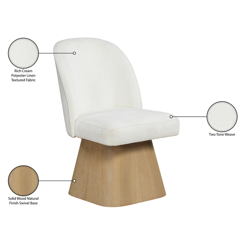 Meridian Furniture Marlowe Cream Linen Textured Fabric Swivel Dining Side Chair
