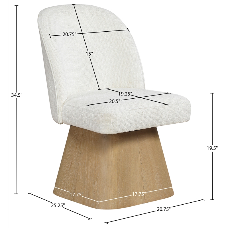 Meridian Furniture Marlowe Cream Linen Textured Fabric Swivel Dining Side Chair