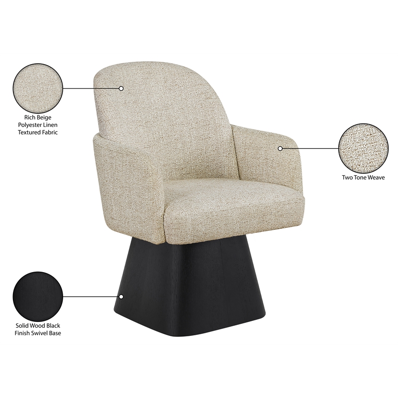 Meridian Furniture Marlowe Beige Linen Textured Fabric Swivel Dining Arm Chair