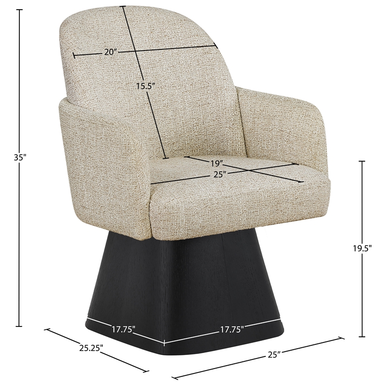 Meridian Furniture Marlowe Beige Linen Textured Fabric Swivel Dining Arm Chair