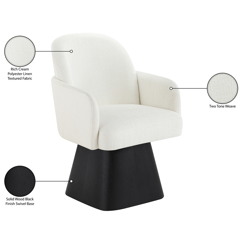 Meridian Furniture Marlowe Cream Linen Textured Fabric Swivel Dining Arm Chair