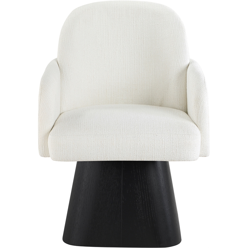 Meridian Furniture Marlowe Cream Linen Textured Fabric Swivel Dining Arm Chair