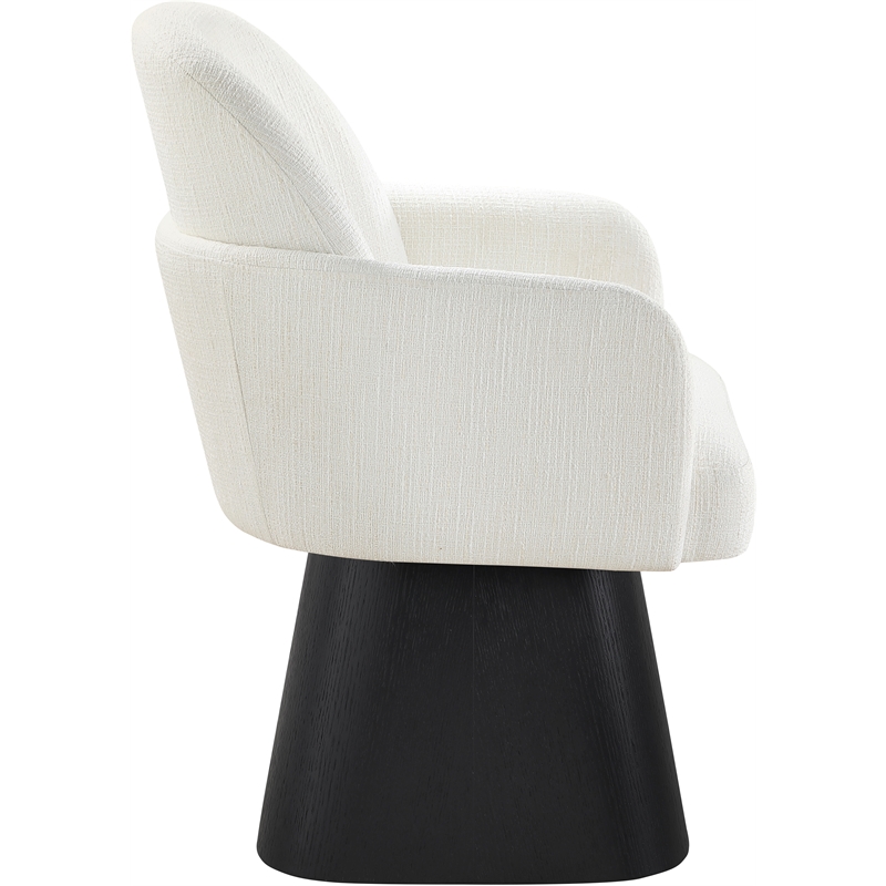 Meridian Furniture Marlowe Cream Linen Textured Fabric Swivel Dining Arm Chair