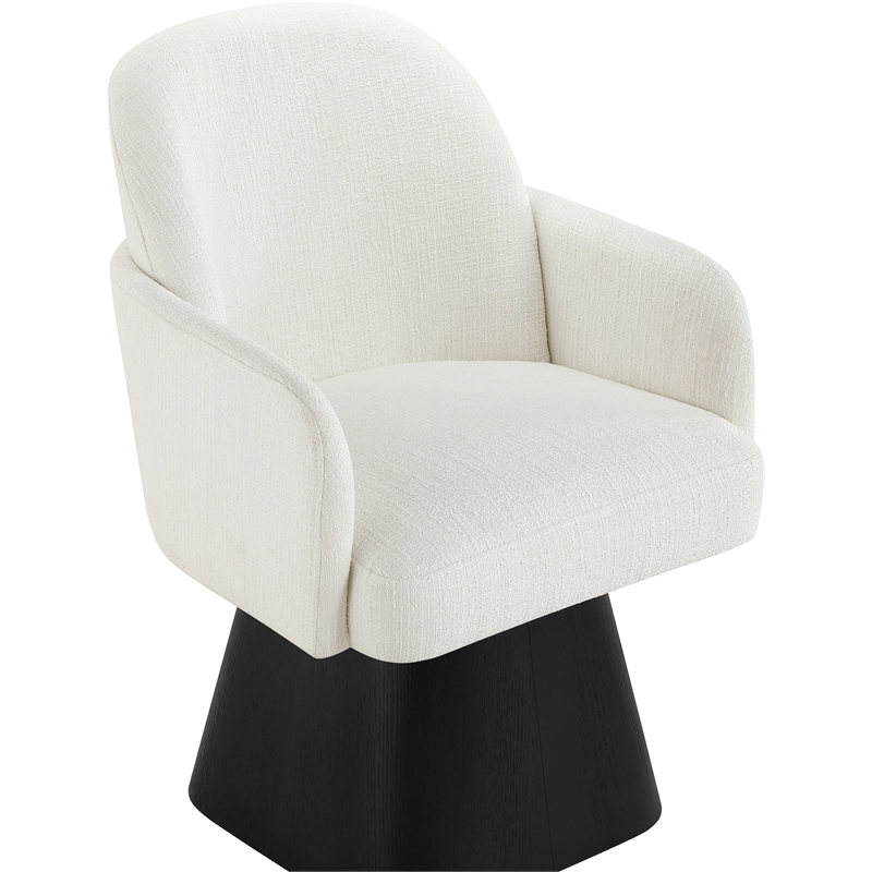 Meridian Furniture Marlowe Cream Linen Textured Fabric Swivel Dining Arm Chair