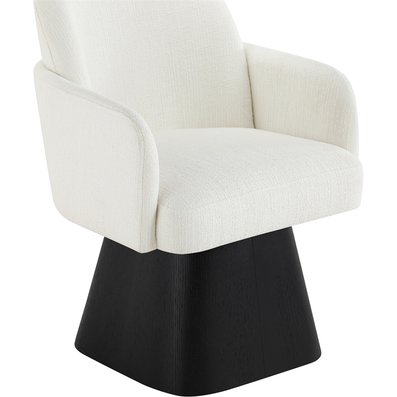 Meridian Furniture Marlowe Cream Linen Textured Fabric Swivel Dining Arm Chair