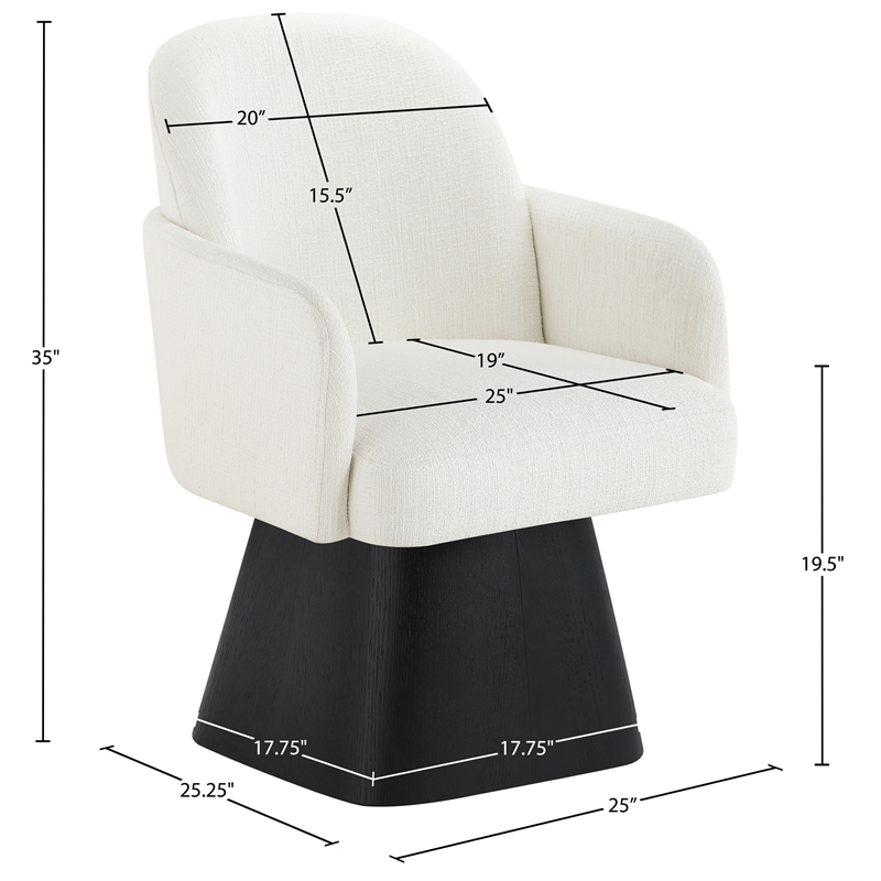Meridian Furniture Marlowe Cream Linen Textured Fabric Swivel Dining Arm Chair