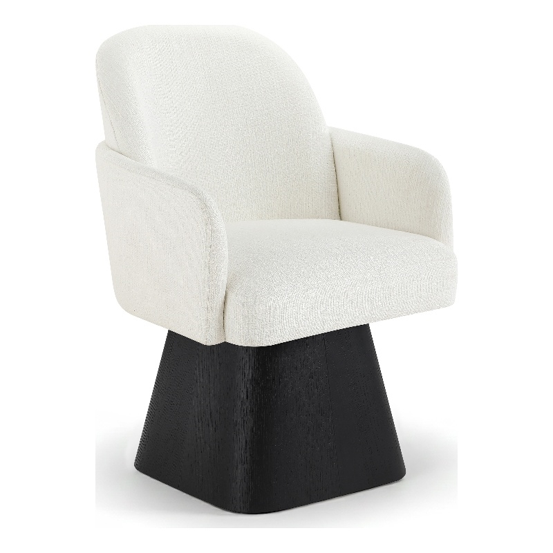 Meridian Furniture Marlowe Cream Linen Textured Fabric Swivel Dining Arm Chair