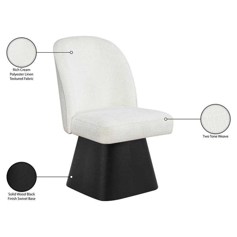 Meridian Furniture Marlowe Cream Linen Textured Fabric Swivel Dining Side Chair