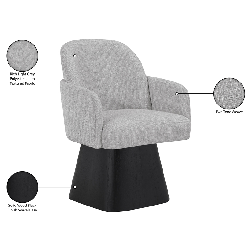 Meridian Furniture Marlowe Grey Linen Textured Fabric Swivel Dining Arm Chair