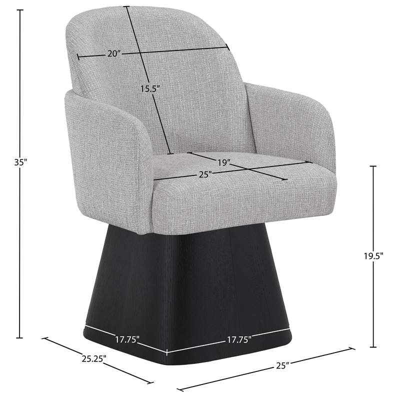 Meridian Furniture Marlowe Grey Linen Textured Fabric Swivel Dining Arm Chair