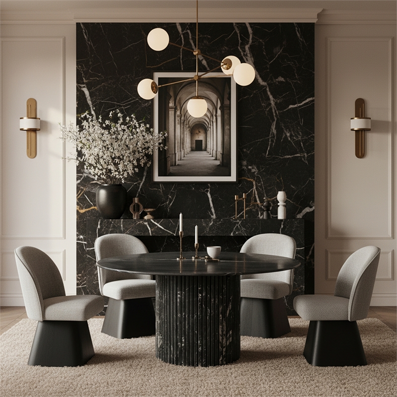Meridian Furniture Marlowe Grey Linen Textured Fabric Swivel Dining Side Chair