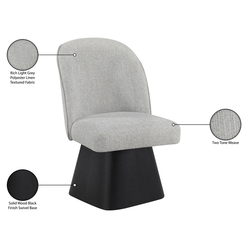 Meridian Furniture Marlowe Grey Linen Textured Fabric Swivel Dining Side Chair