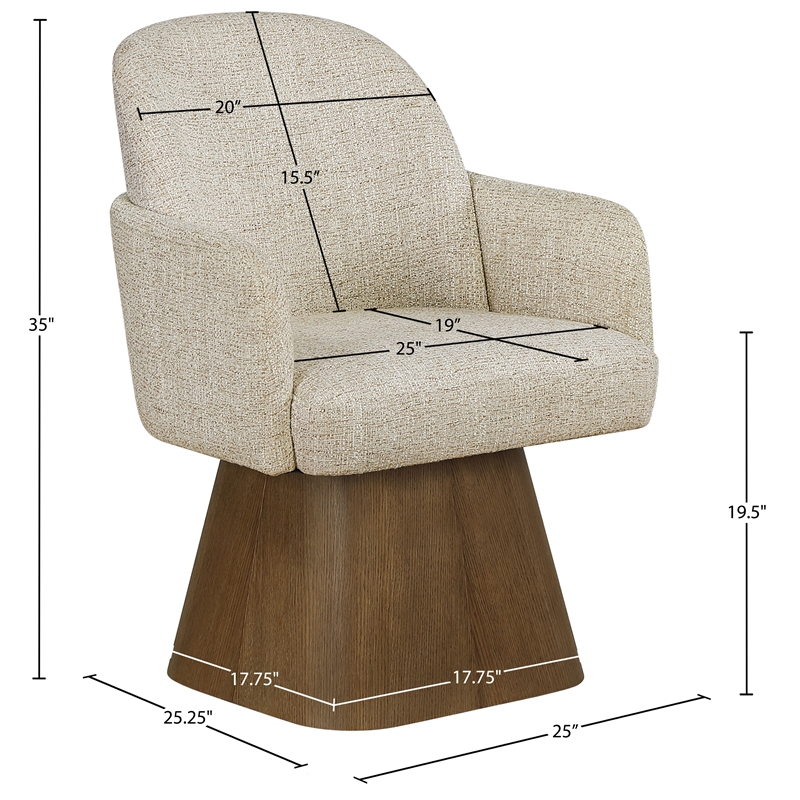 Meridian Furniture Marlowe Beige Linen Textured Fabric Swivel Dining Arm Chair