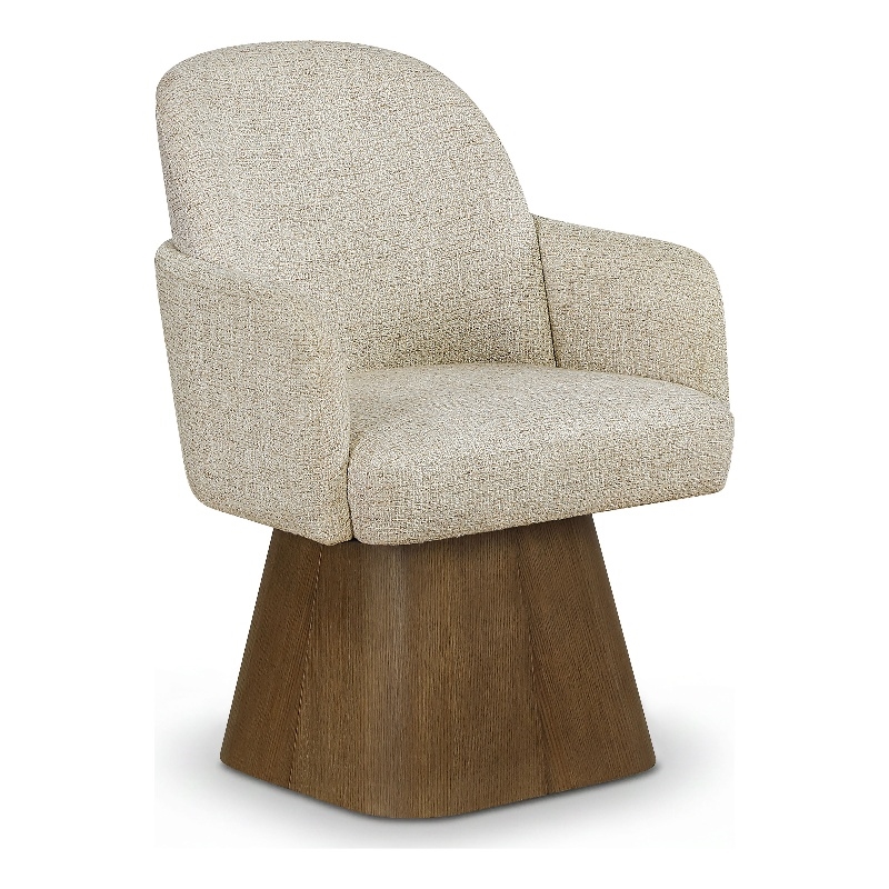 Meridian Furniture Marlowe Beige Linen Textured Fabric Swivel Dining Arm Chair