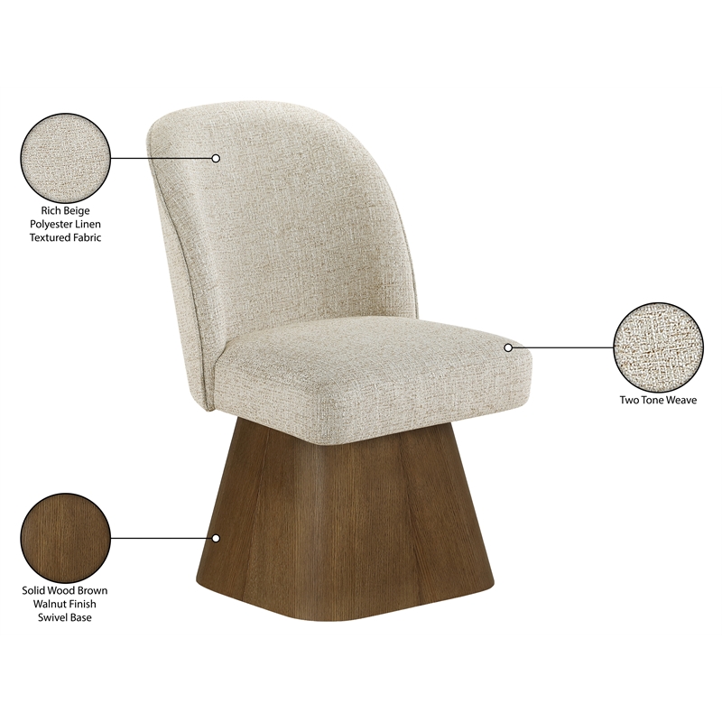 Meridian Furniture Marlowe Beige Linen Textured Fabric Swivel Dining Side Chair