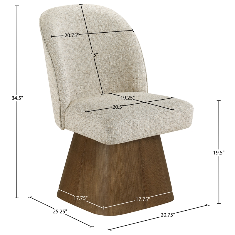 Meridian Furniture Marlowe Beige Linen Textured Fabric Swivel Dining Side Chair
