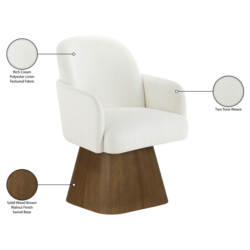 Meridian Furniture Marlowe Cream Linen Textured Fabric Swivel Dining Arm Chair