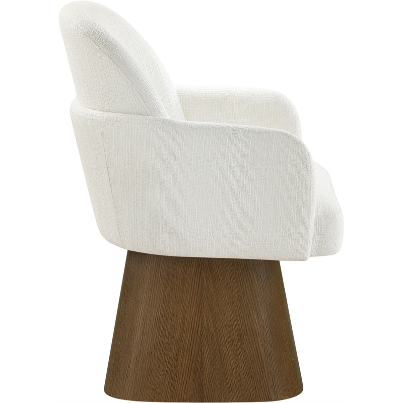 Meridian Furniture Marlowe Cream Linen Textured Fabric Swivel Dining Arm Chair