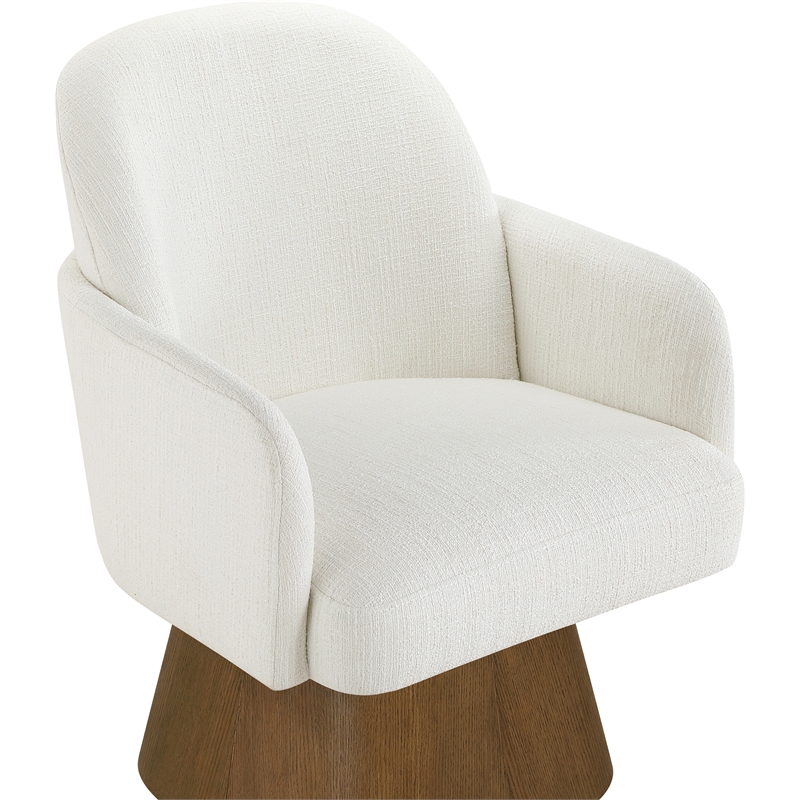 Meridian Furniture Marlowe Cream Linen Textured Fabric Swivel Dining Arm Chair
