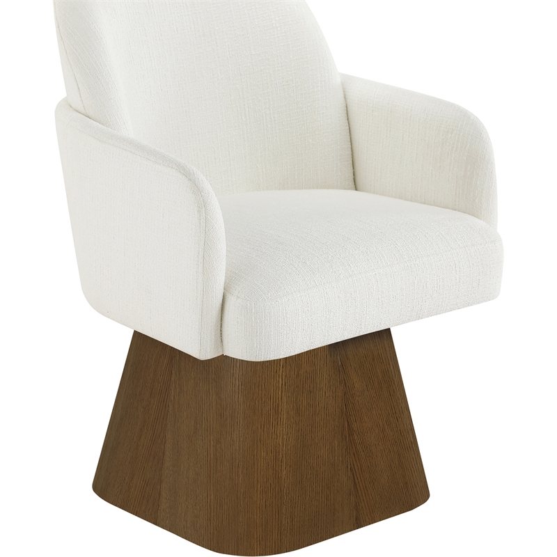Meridian Furniture Marlowe Cream Linen Textured Fabric Swivel Dining Arm Chair