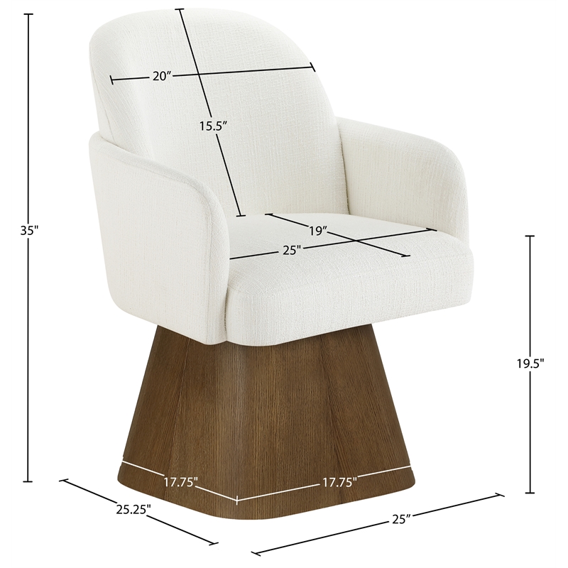 Meridian Furniture Marlowe Cream Linen Textured Fabric Swivel Dining Arm Chair