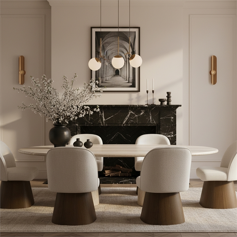 Meridian Furniture Marlowe Cream Linen Textured Fabric Swivel Dining Side Chair