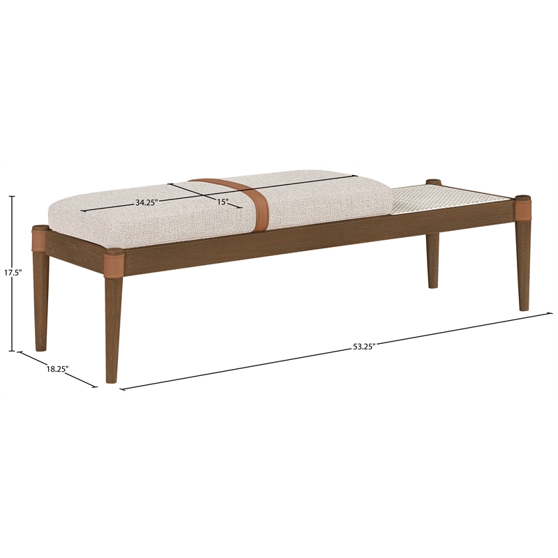 Meridian Furniture Nara Beige Linen Textured Fabric Upholstered Bench