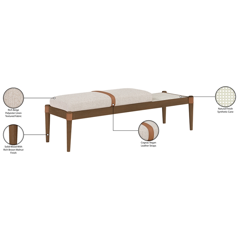 Meridian Furniture Nara Beige Linen Textured Fabric Upholstered Bench