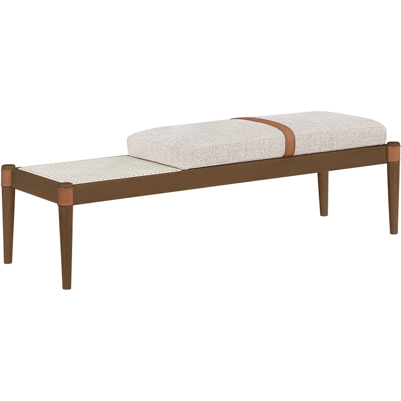 Meridian Furniture Nara Beige Linen Textured Fabric Upholstered Bench