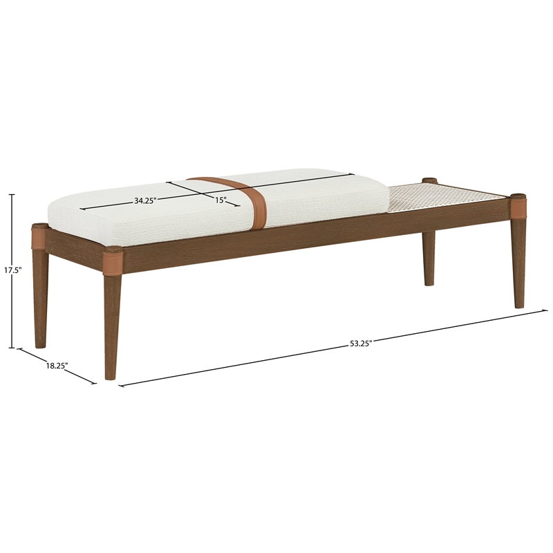 Meridian Furniture Nara Cream Linen Textured Fabric Upholstered Bench