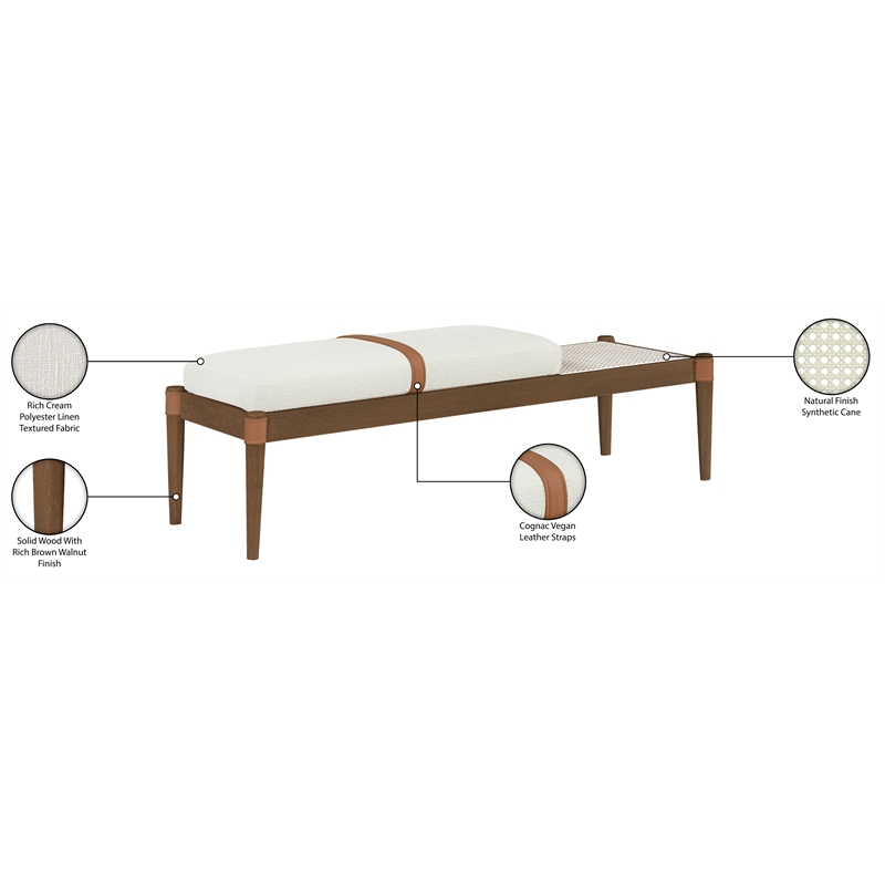 Meridian Furniture Nara Cream Linen Textured Fabric Upholstered Bench