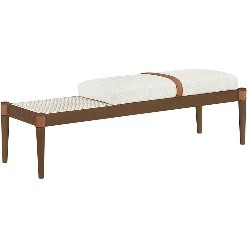 Meridian Furniture Nara Cream Linen Textured Fabric Upholstered Bench