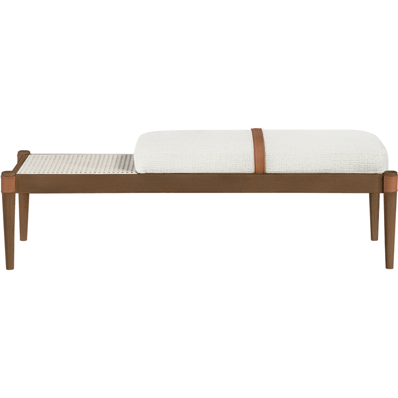 Meridian Furniture Nara Cream Linen Textured Fabric Upholstered Bench