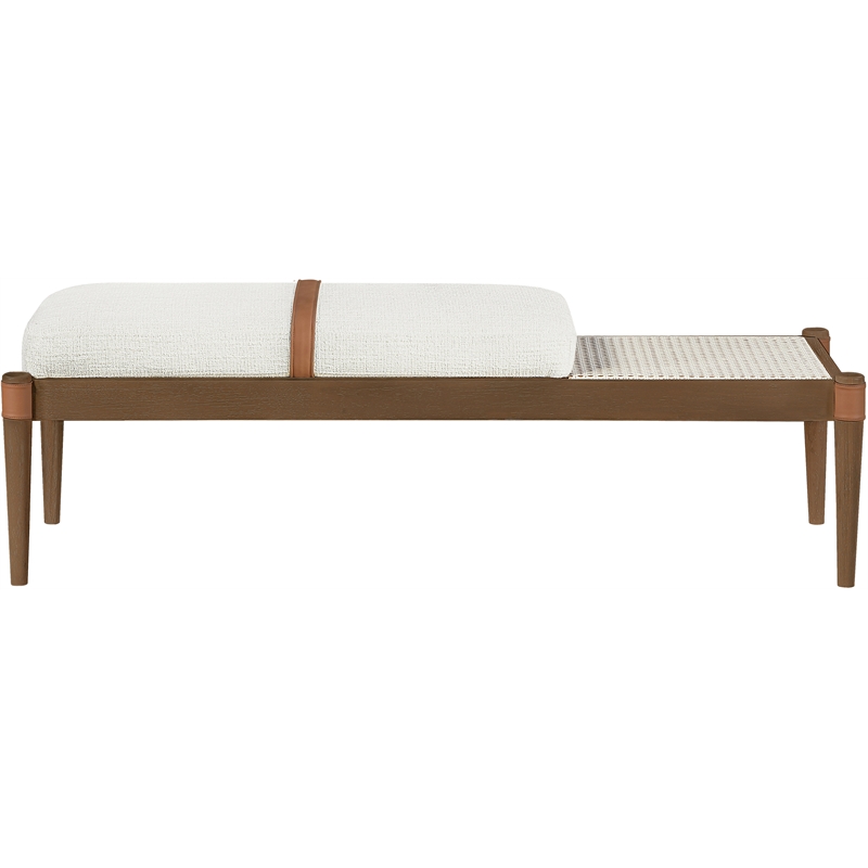 Meridian Furniture Nara Cream Linen Textured Fabric Upholstered Bench