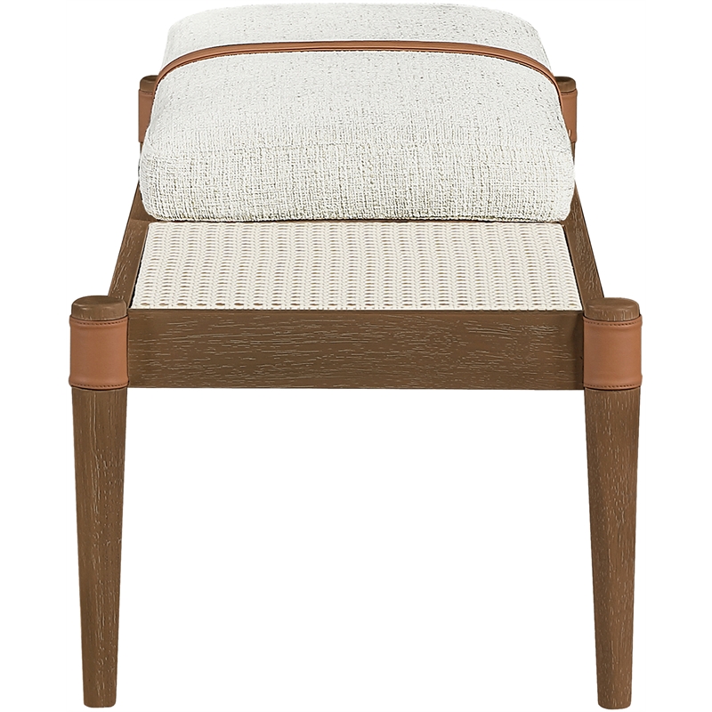 Meridian Furniture Nara Cream Linen Textured Fabric Upholstered Bench