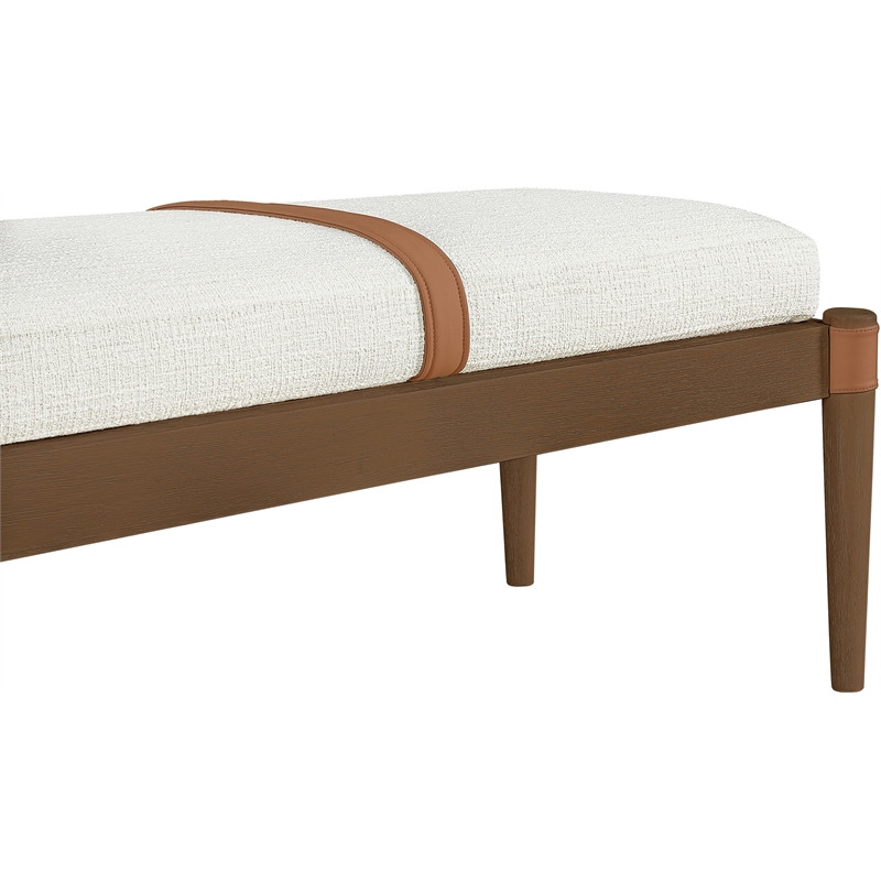 Meridian Furniture Nara Cream Linen Textured Fabric Upholstered Bench