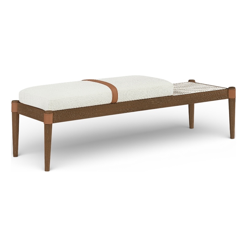 Meridian Furniture Nara Cream Linen Textured Fabric Upholstered Bench