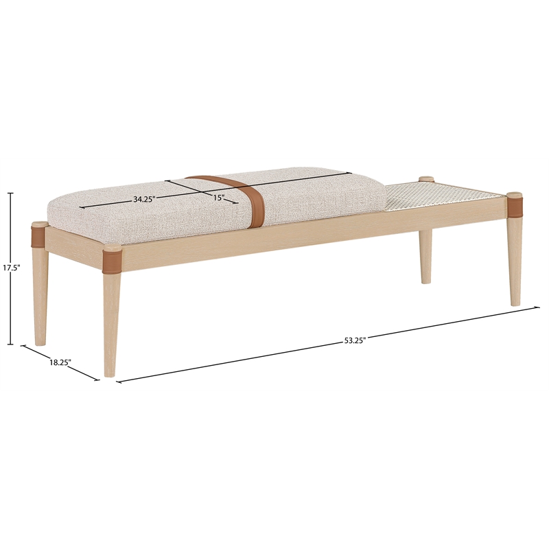 Meridian Furniture Nara Beige Linen Textured Fabric Upholstered Bench