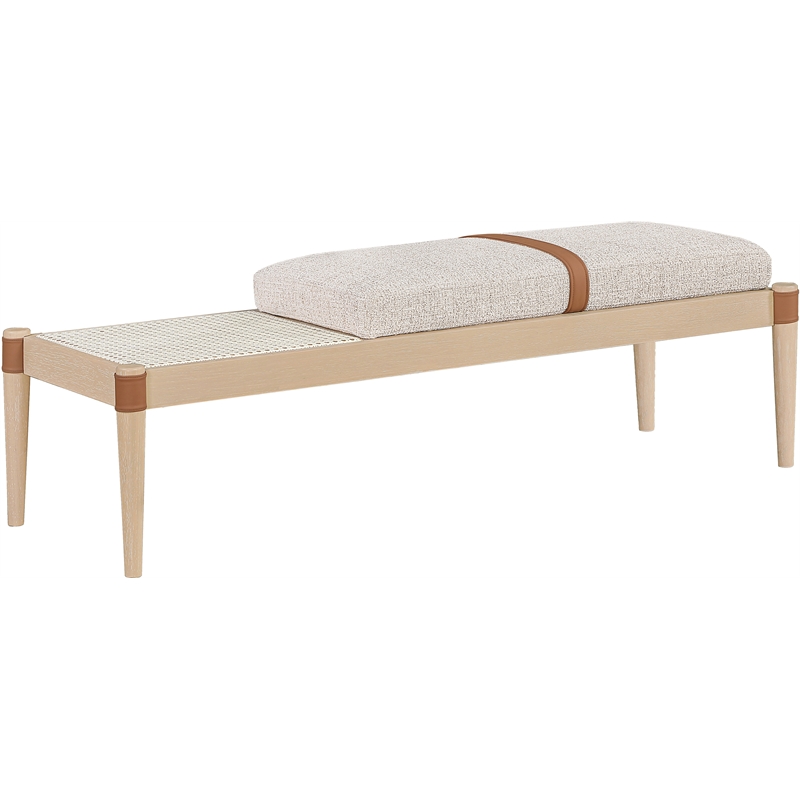 Meridian Furniture Nara Beige Linen Textured Fabric Upholstered Bench