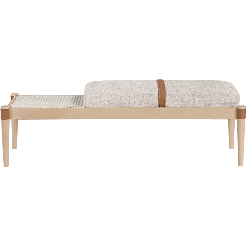 Meridian Furniture Nara Beige Linen Textured Fabric Upholstered Bench