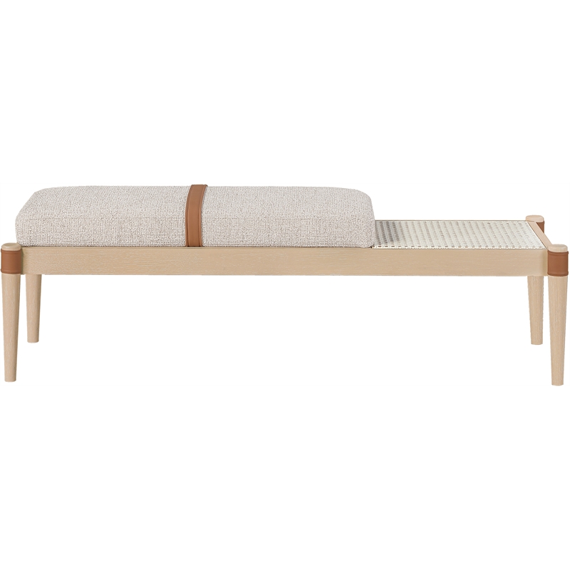 Meridian Furniture Nara Beige Linen Textured Fabric Upholstered Bench