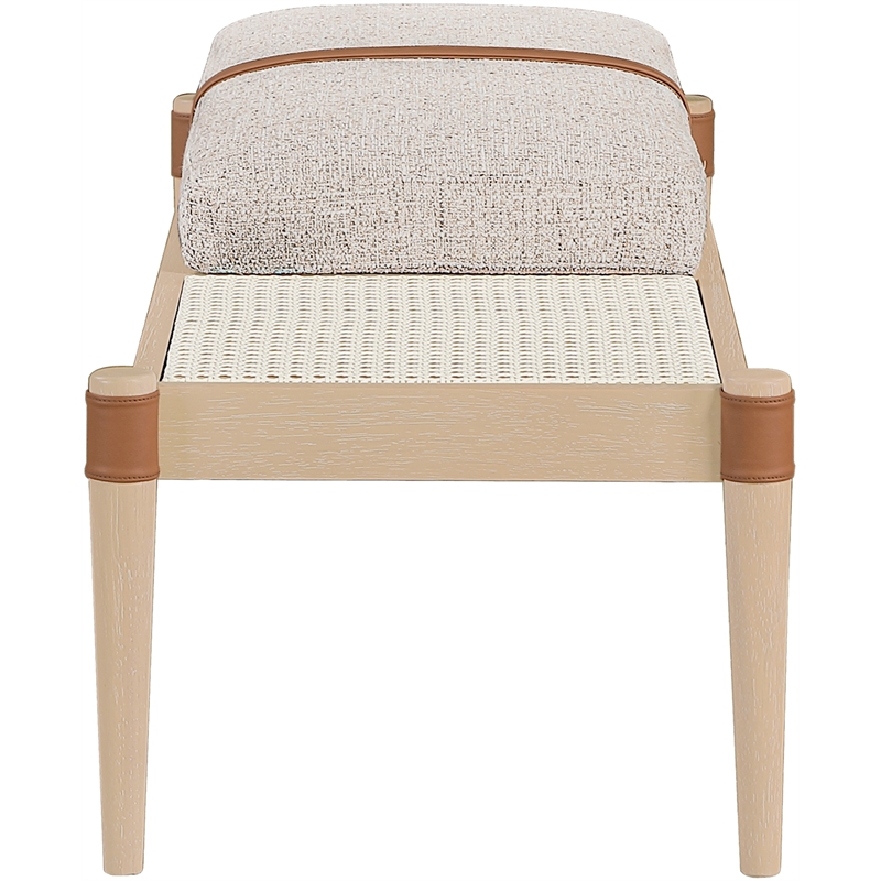 Meridian Furniture Nara Beige Linen Textured Fabric Upholstered Bench