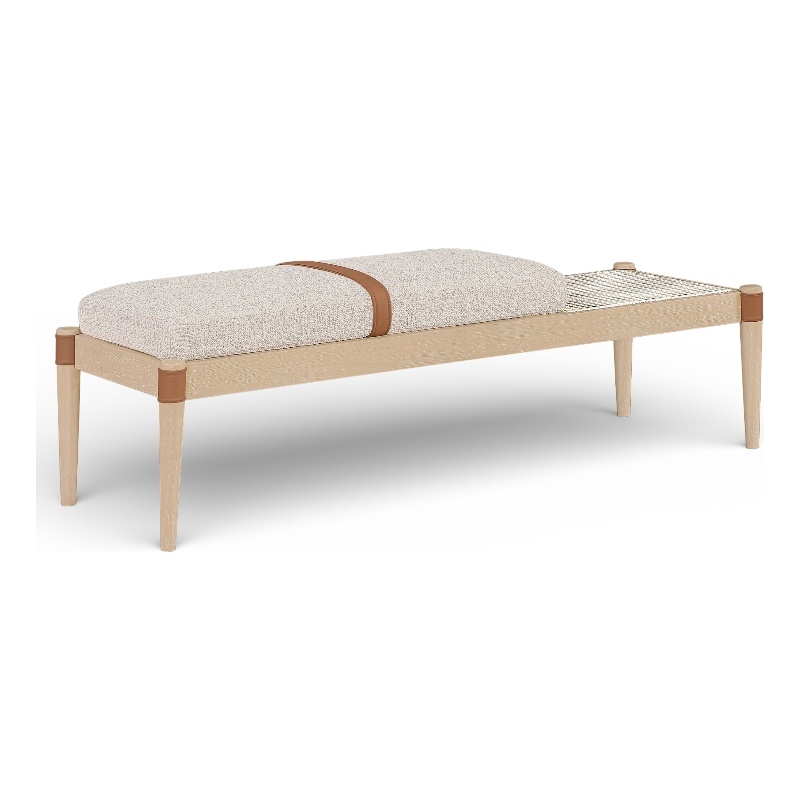 Meridian Furniture Nara Beige Linen Textured Fabric Upholstered Bench