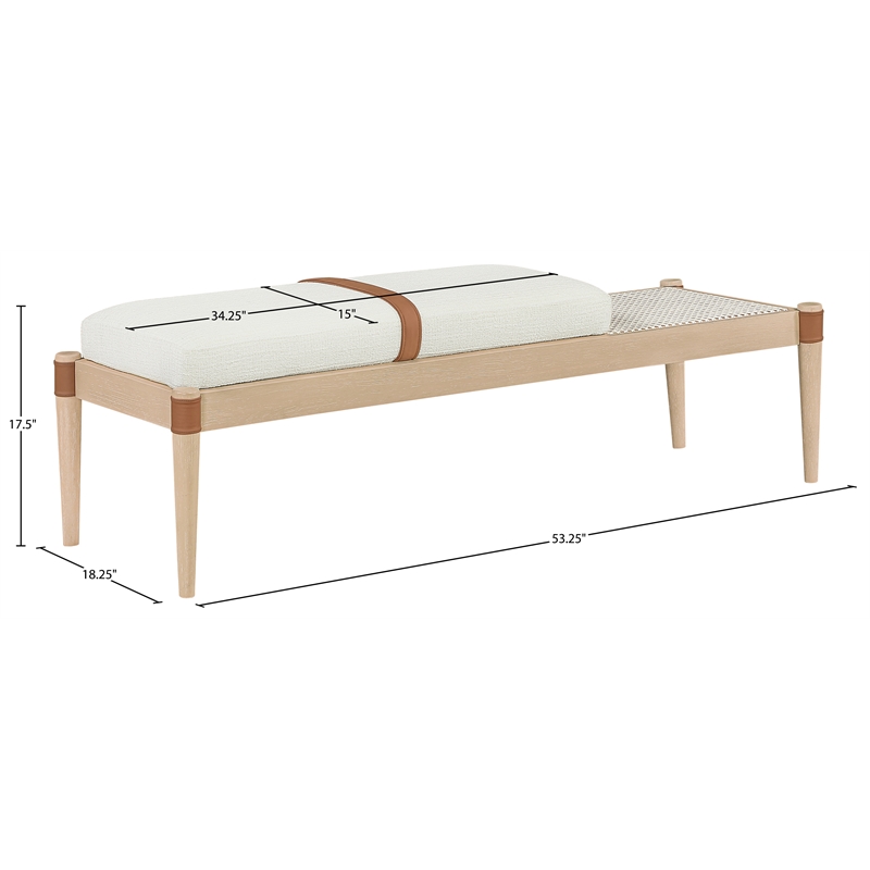 Meridian Furniture Nara Cream Linen Textured Fabric Upholstered Bench