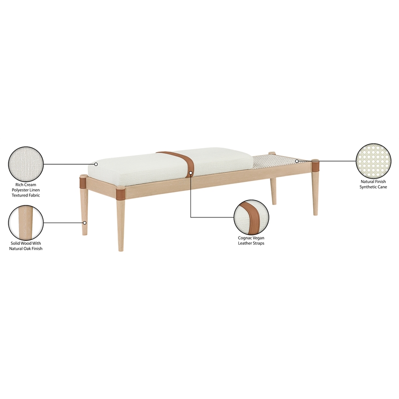Meridian Furniture Nara Cream Linen Textured Fabric Upholstered Bench