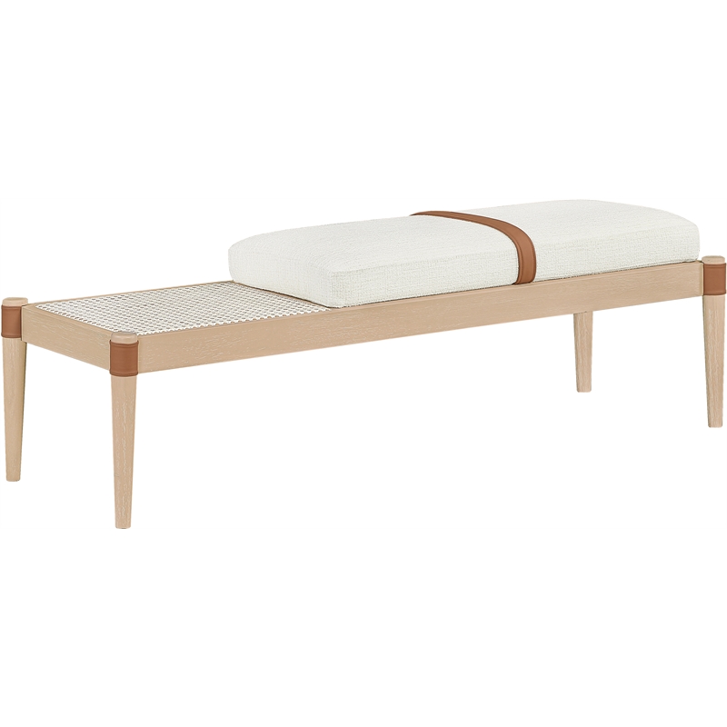 Meridian Furniture Nara Cream Linen Textured Fabric Upholstered Bench