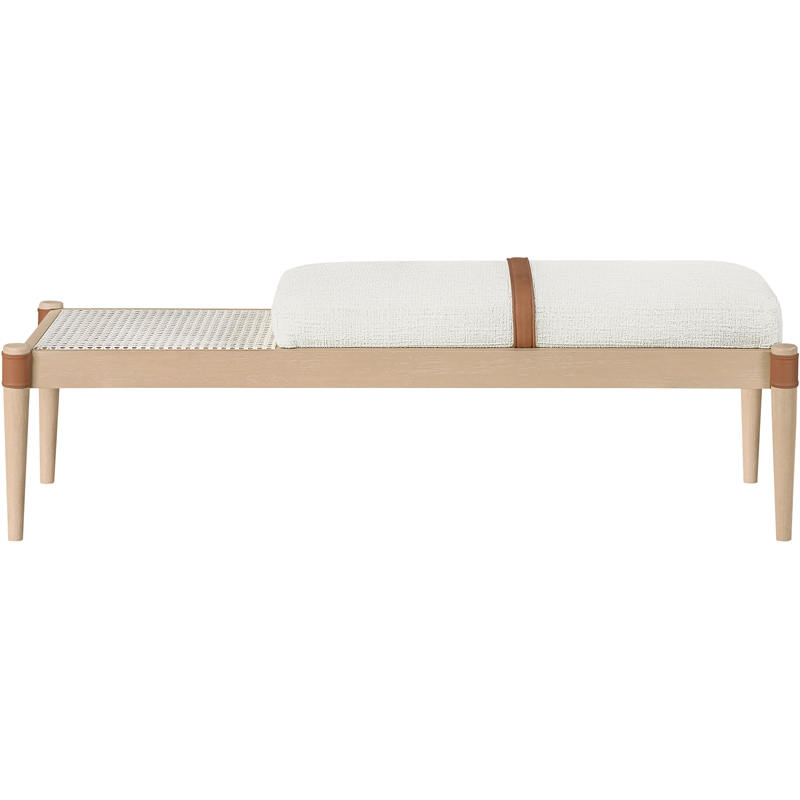 Meridian Furniture Nara Cream Linen Textured Fabric Upholstered Bench
