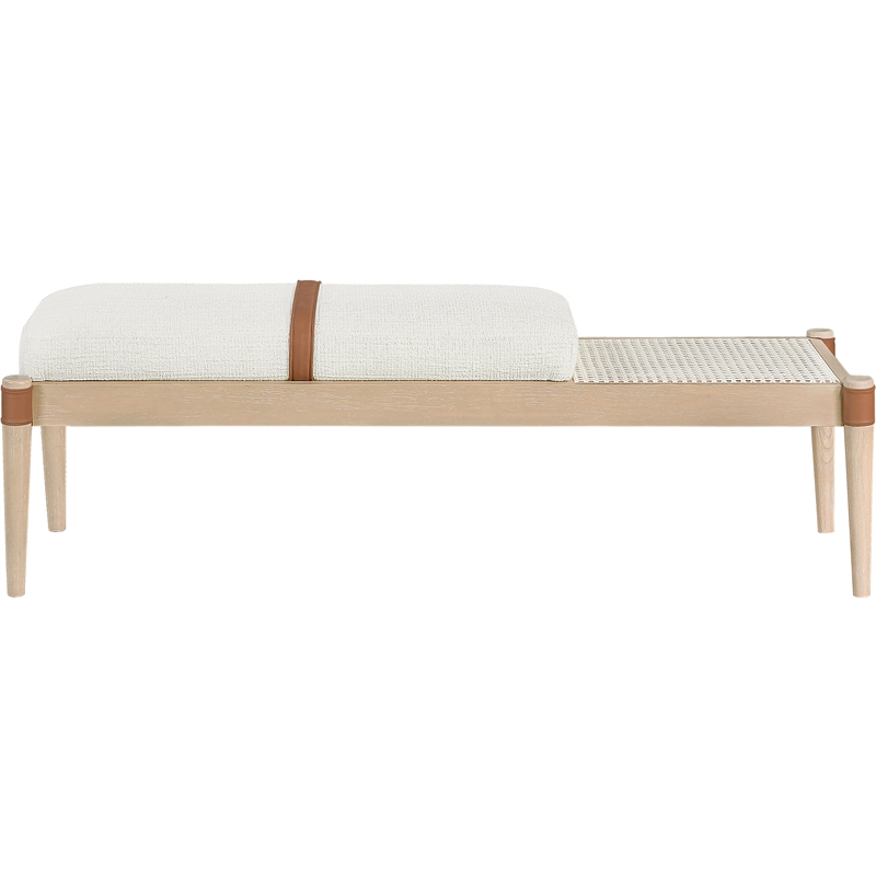 Meridian Furniture Nara Cream Linen Textured Fabric Upholstered Bench